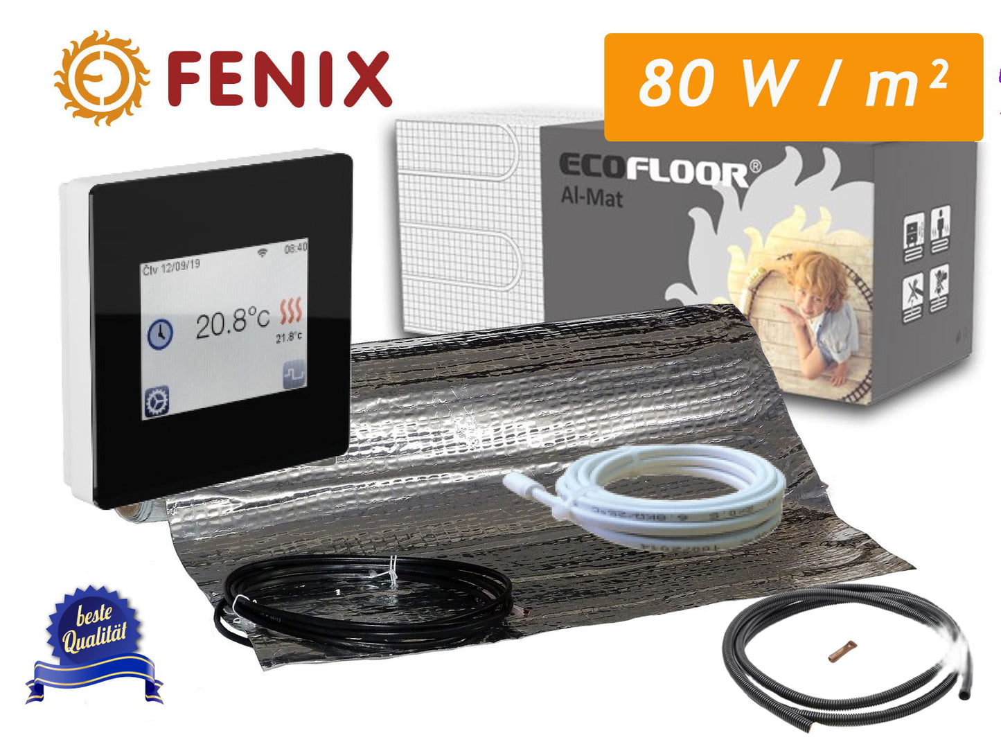 Montageset - Thermostat Fenix TFT - WIFI mit AL-MAT 80 W/m² für Laminat / Klickvinyl